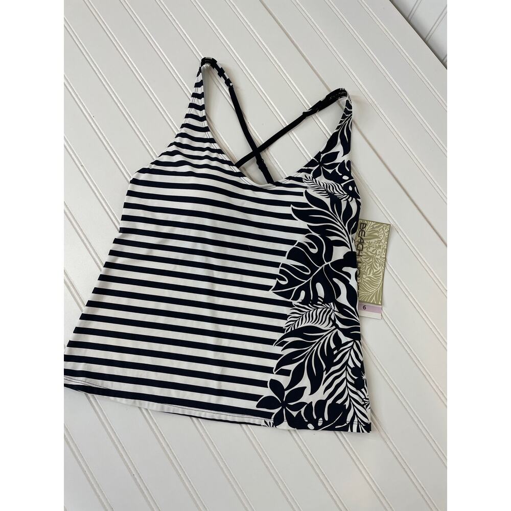NWT Beach House Black & White Striped Tropical Padded Swim Tankini Size S